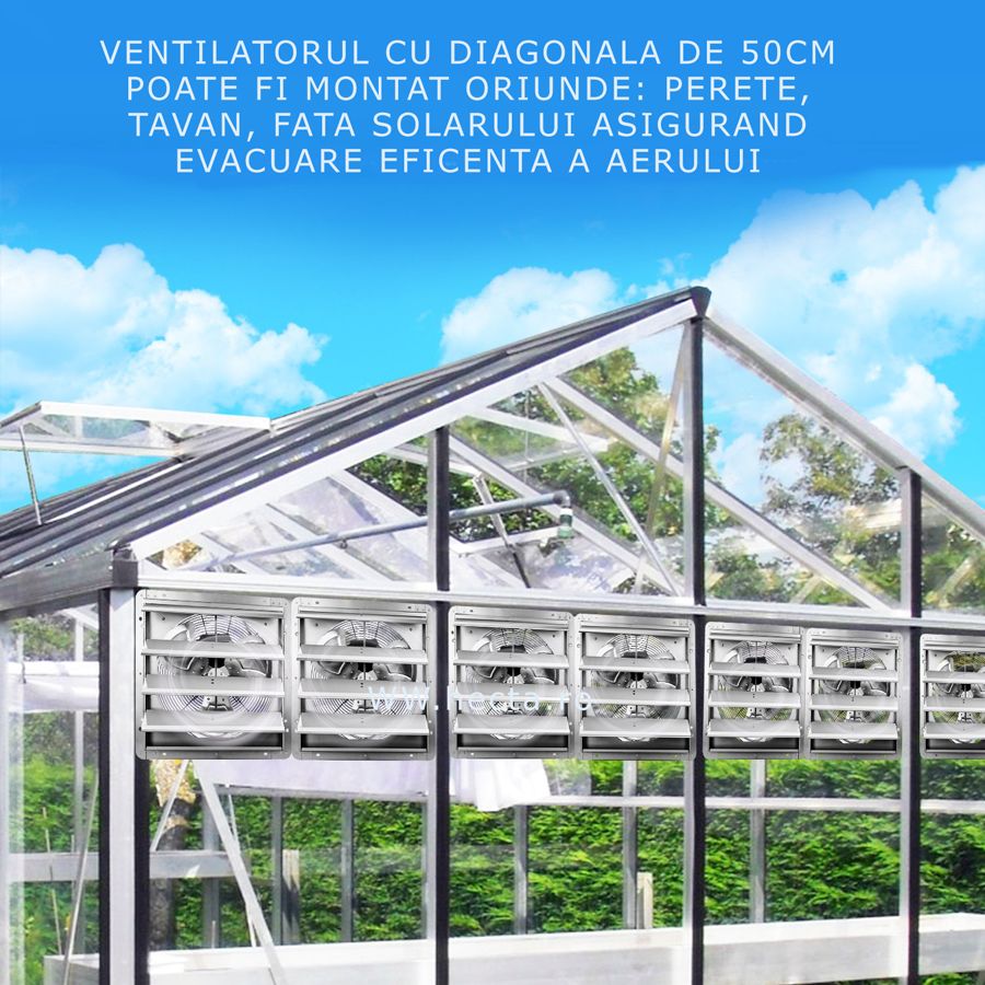 ventilator extractie sere cu grilaje industrila cu inchidere automata din sera / solar